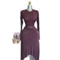 European and american cross-border women's fashion  summer new arrival: elegant round neck short sleeve top and asymmetrical midi skirt set