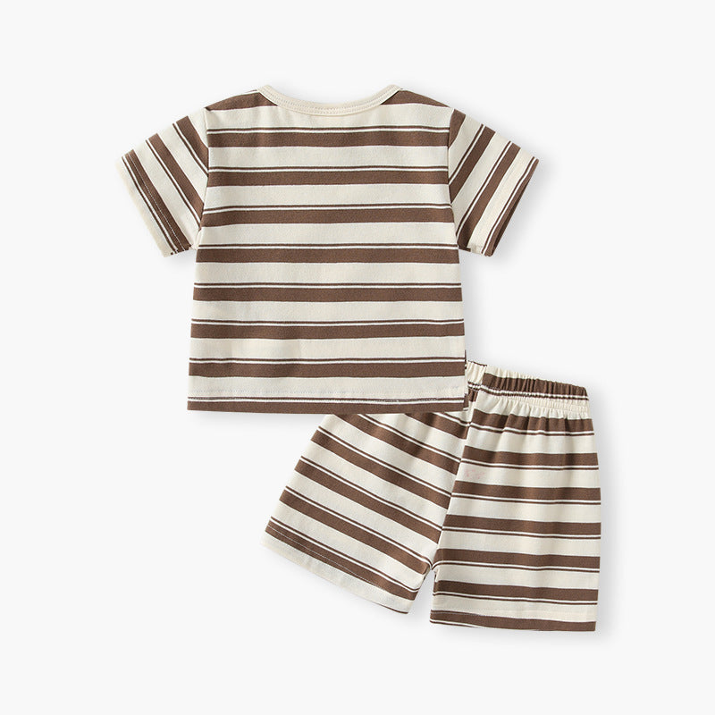 Boys' summer outfit set, new  fashion striped two-piece set, korean style lightweight short-sleeve clothing for kids