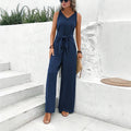 spring/summer european and american cross-border women's fashion new arrival: v-neck wide-leg jumpsuit, sleeveless designer romper for women