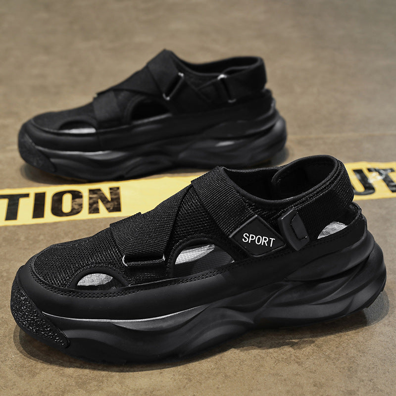 Sandalsmennew arrivalsummeroutwearcut out breathable deodorizing filter hole buckle beach shoes non-slip half-toe shoes toe cap