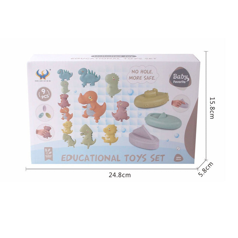 Cross-border , export all environmentally friendly straw materials, children's educational toys, five-hole tandem dinosaur boat stacking music