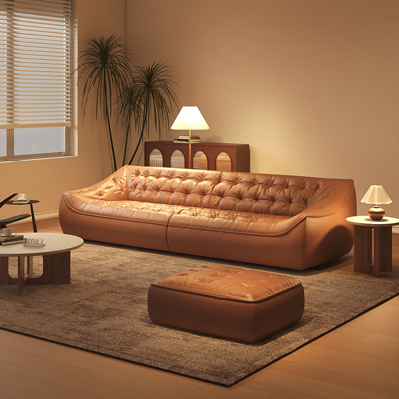 Bean bag sofa american retro oil wax living room medieval style three-person straight row small apartment first-layer cowhide sofa furniture
