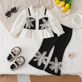 new autumn cross-border girls' elegant patchwork shirt + floral flare pants two-piece set