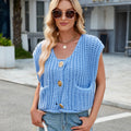 Fashion cross-border women's clothing  independent station new v-neck three-button sleeveless cardigan sweater vest