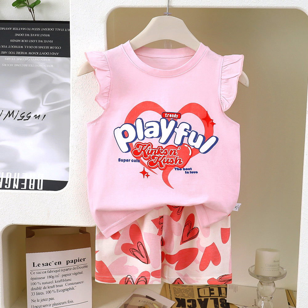 Kids' tank top set - summer new arrival: pure cotton girls' shorts outfit, korean style sleeveless set for baby boys and girls