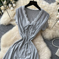 Frenchv necktie back lazy feeling dress women's summer waist slimming lookelegant a-shaped long skirtwork clothing outfit