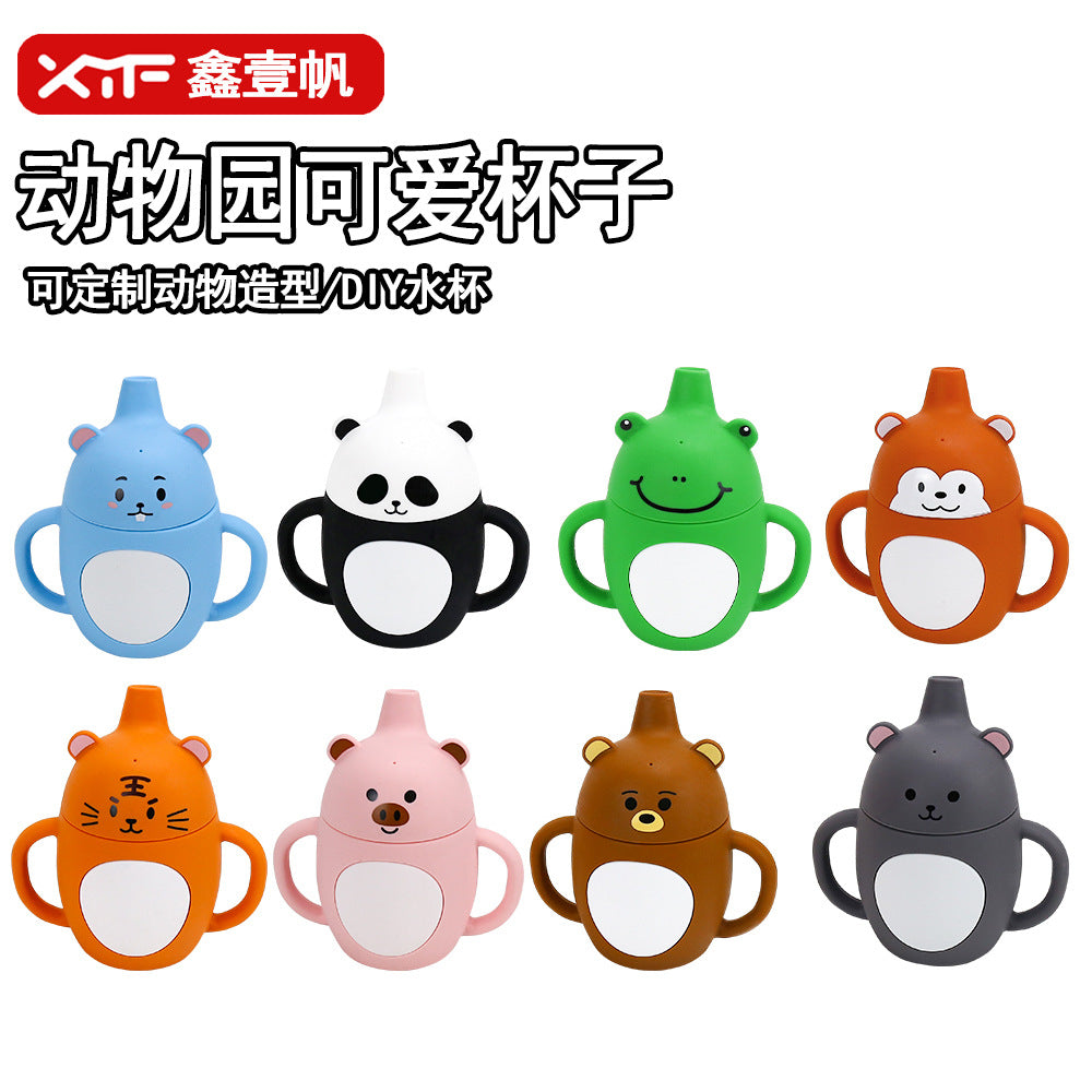 Cross-border explosion Animal shape Children's cup Silicone belly cup with handle Food grade Silicone learning drink cup
