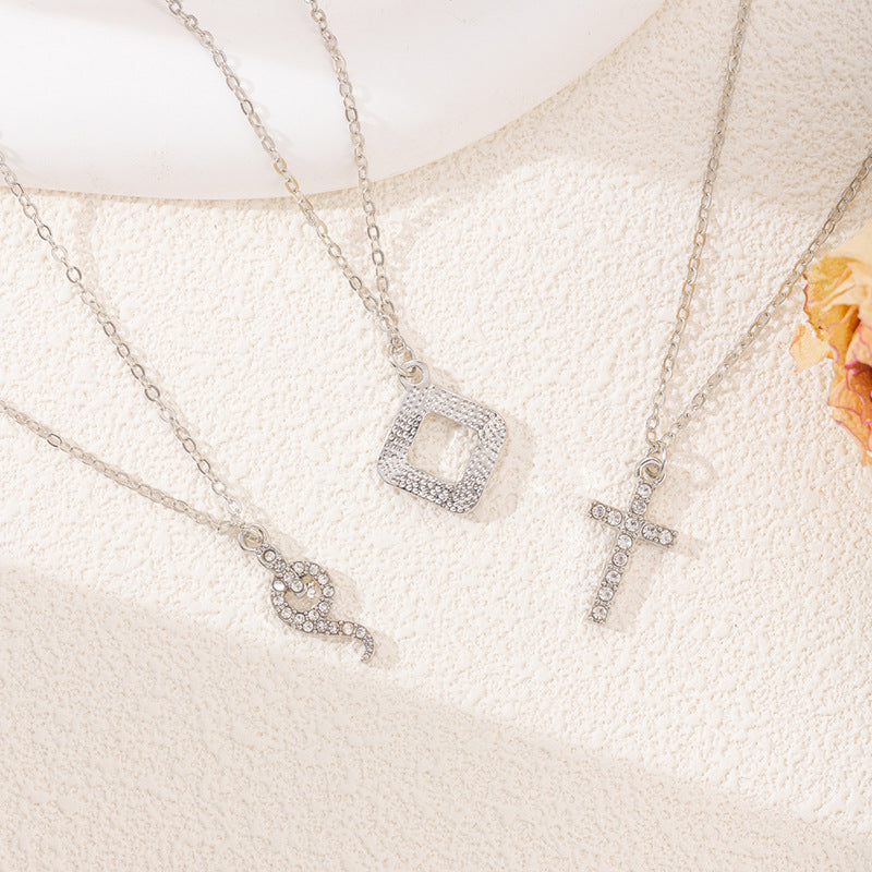 Wholesale alloy diamond-studded cross pendant necklace - european & american cross-border jewelry - women's versatile geometric necklace - animal snake pendant