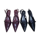 Zar 2024 summer new patent leather stiletto peep-toe sandals - vintage style single strap pointed toe open back ankle strap mules
