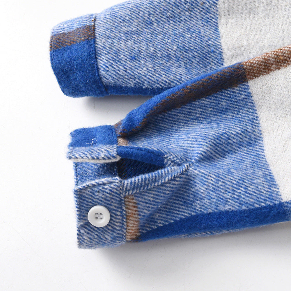 Fall and winternew arrivalcross-border children's clothing boys and girls loose shirt outwear cotton lapel kidslong sleevesplaidshirt