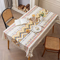 Bohemian nordic style tablecloth - cotton linen, no-wash, ethnic design, rectangular with tassels, camping tablecloth, waterproof and oil-resistant
