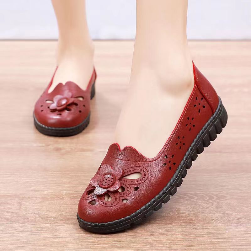 Soft leather soft bottom ladieswear shoes flatsabrasion resistantwaterproofbows work shoes wechat group purchase live broadcast one piece dropshipping