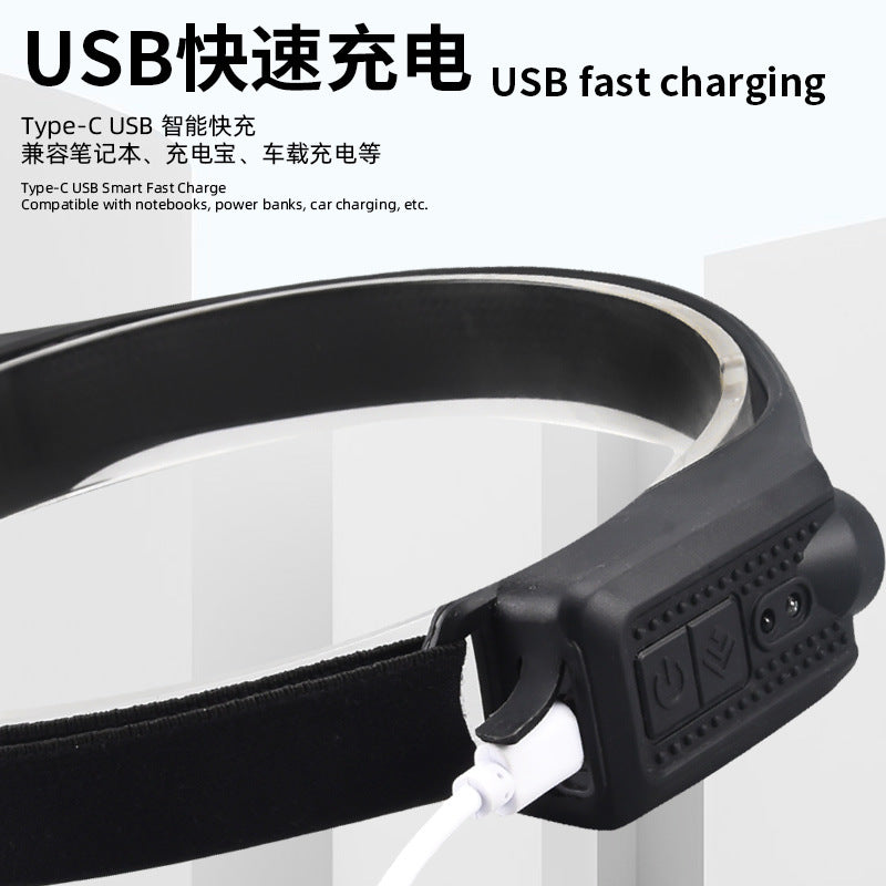 Cross-border new double-side lights, silicone induction headlights, Type-C charging, outdoor running, cycling, fishing COB headlights