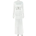 European and american style cross-border solid color light luxury women's design cropped bodycon dress breathable round neck backless summer maxi dress