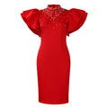 Women's foreign trade fashion:  new sexy ruffle sleeve beaded party evening gown african dress