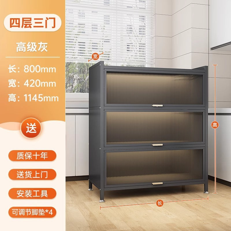Kitchen storage rack floor-standing multi-layer storage cabinet sideboard microwave oven for home with door multifunctional cabinet storage rack