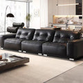 Italian minimalist genuine leather sofa, straight-row, high-end living room sofa, soft furnishings for villas, black high-end black diamond sofa