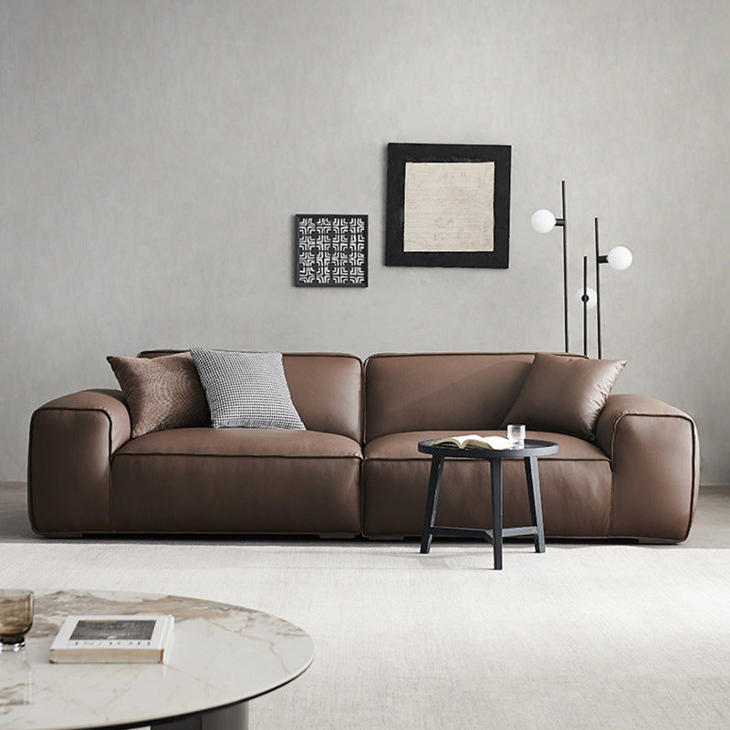 Italian normcore summer picture big black cow full genuine leather first layer cowhide sofa living room tofu block straight row retro style sofa