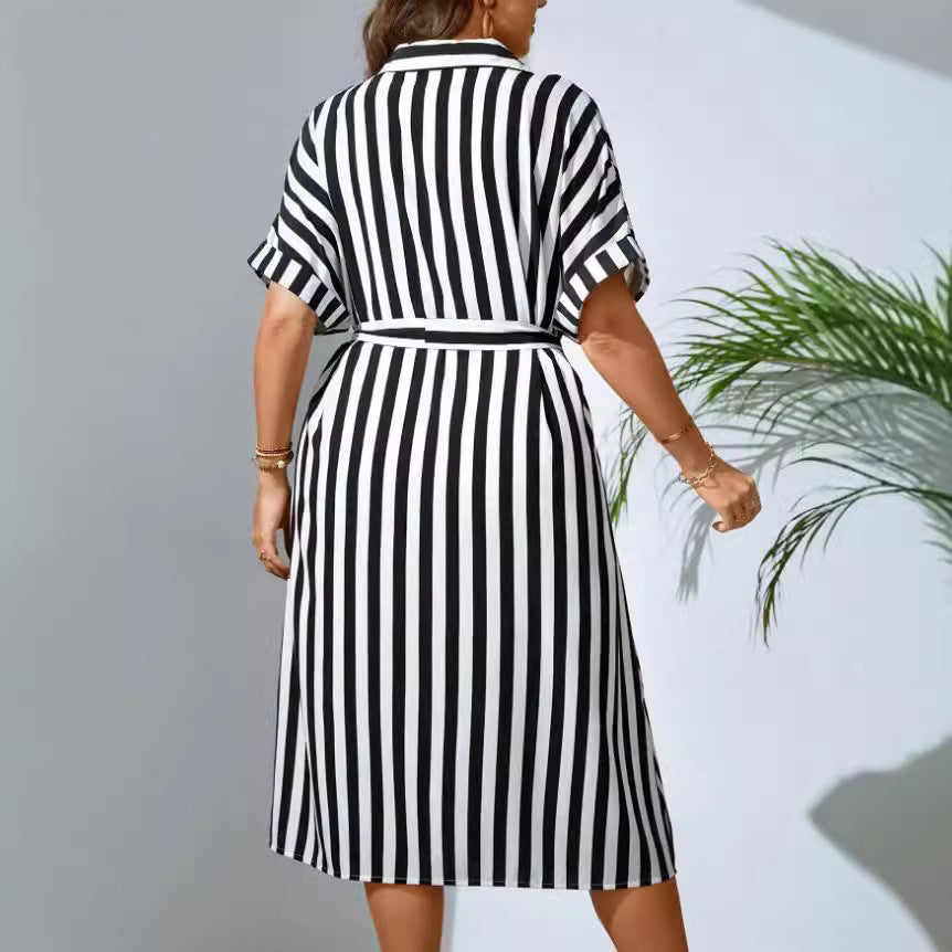 european and american cross-border e-commerce  new spring/summer plus size striped fashionable elegant dress