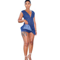 European and american style deep v dress,  cross-border women's summer fashion sexy pleated stretch denim skirt