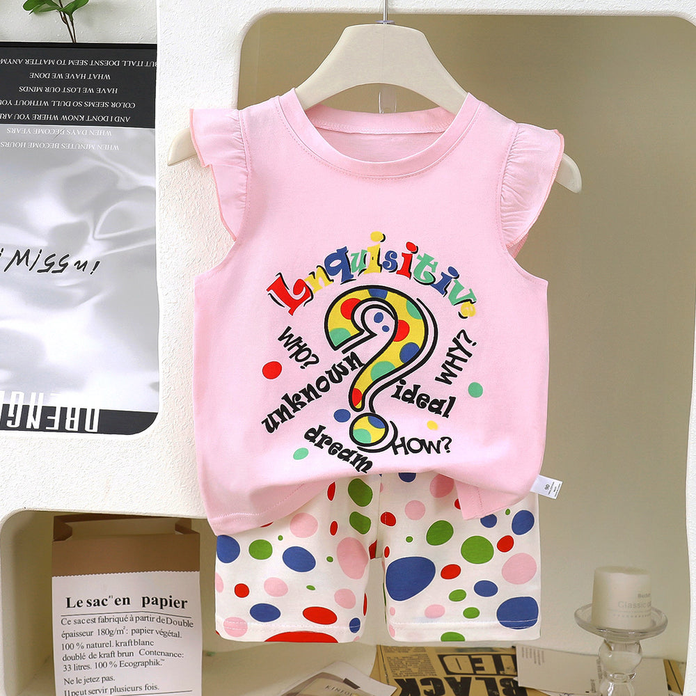 Kids' tank top set - summer new arrival: pure cotton girls' shorts outfit, korean style sleeveless set for baby boys and girls