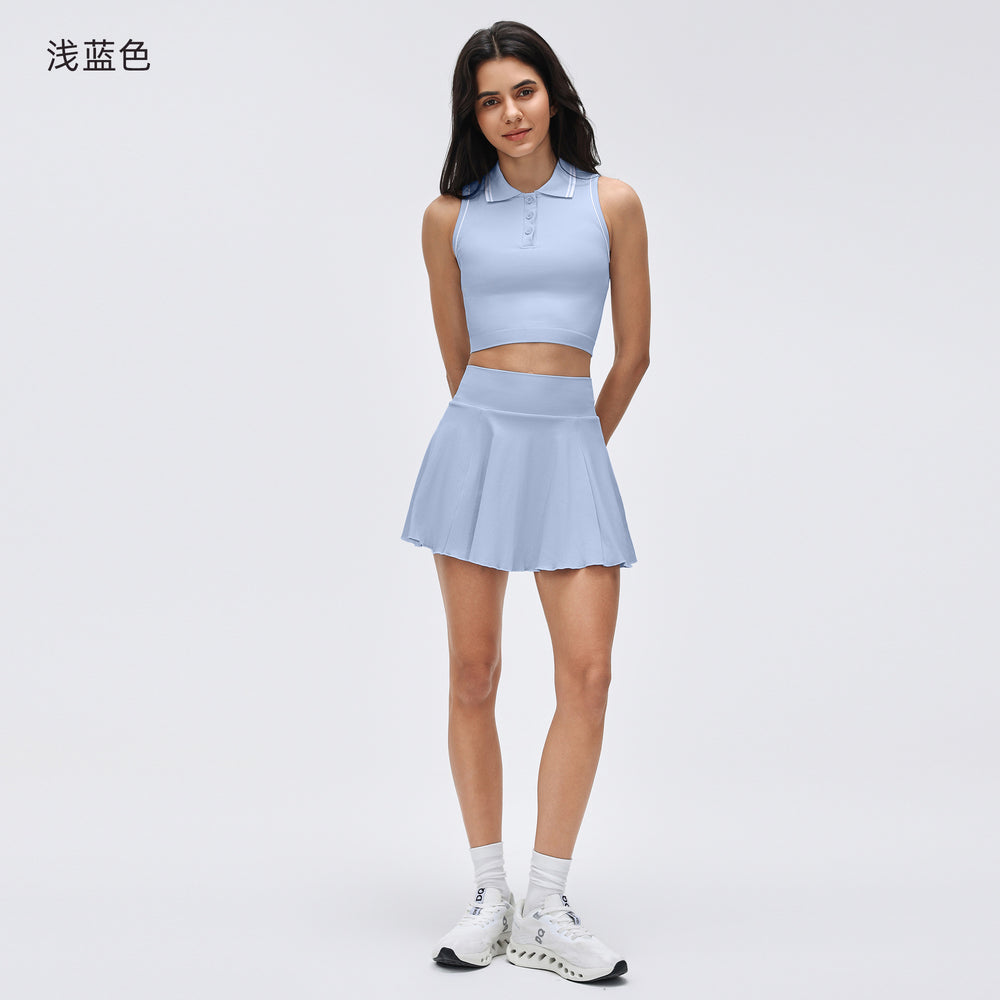 Polo collar sports tank top women's summer outdoor fitness yoga tennis skirt running training athletic skort set