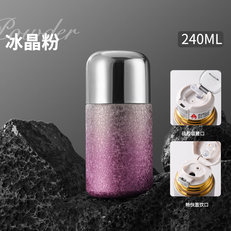 Titanium-coated capsule pocket thermos - one cup, three ways to drink: tea, water separation, mini portable outdoor sports straw cup