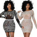 X5330 european and american fashion new arrivals   sexy nightclub mesh see-through women's dress rhinestone embellished