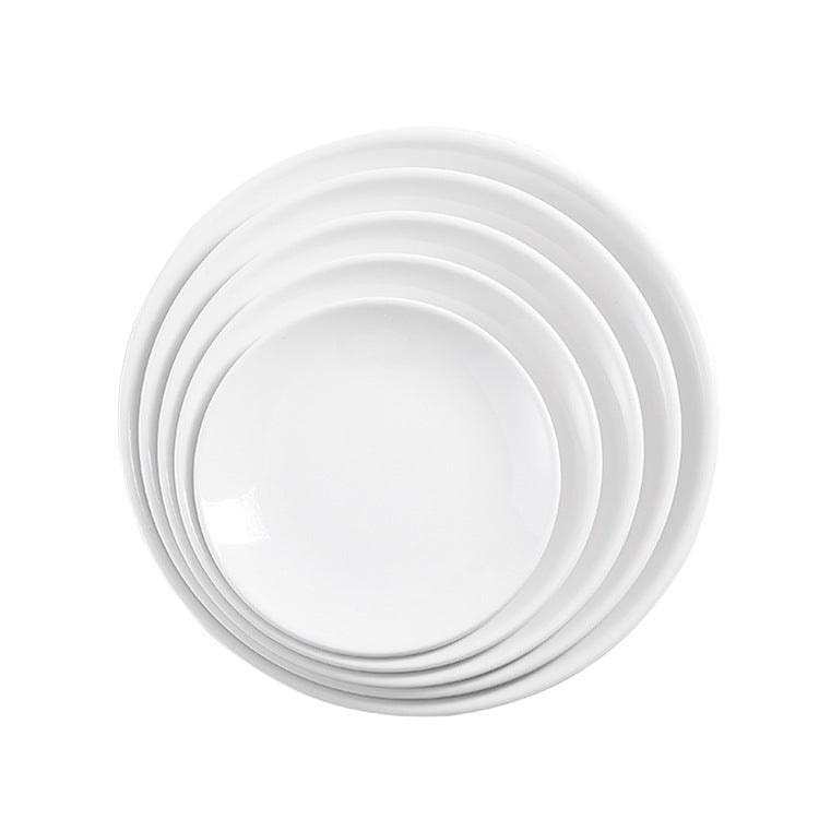 White melamine dinnerware, round plates, flat plates, plastic dishes, serving plates, dinner plates, western-style plates, commercial round plates - wholesale