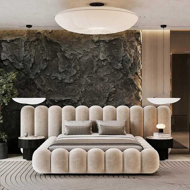 Cream style widescreen bed house large soft-packed fabric bed bedroom classy furniture double bed master bedroom 2.4m