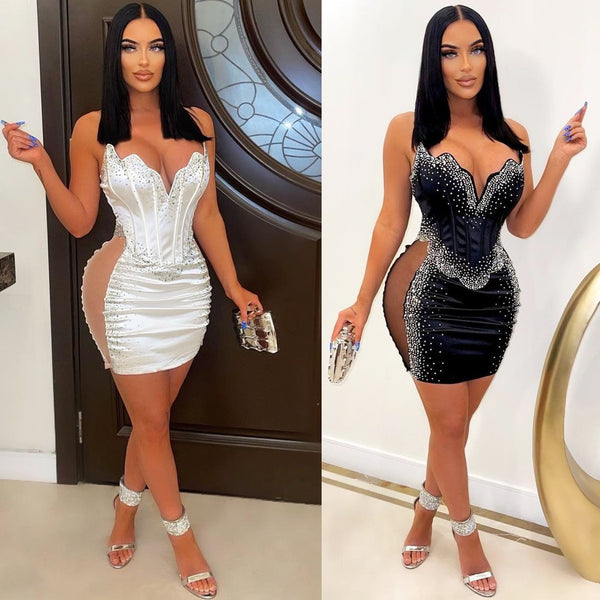 YK2557 European and American sexy, slim fit, chest wrap, mesh hot diamond, dress nightclub