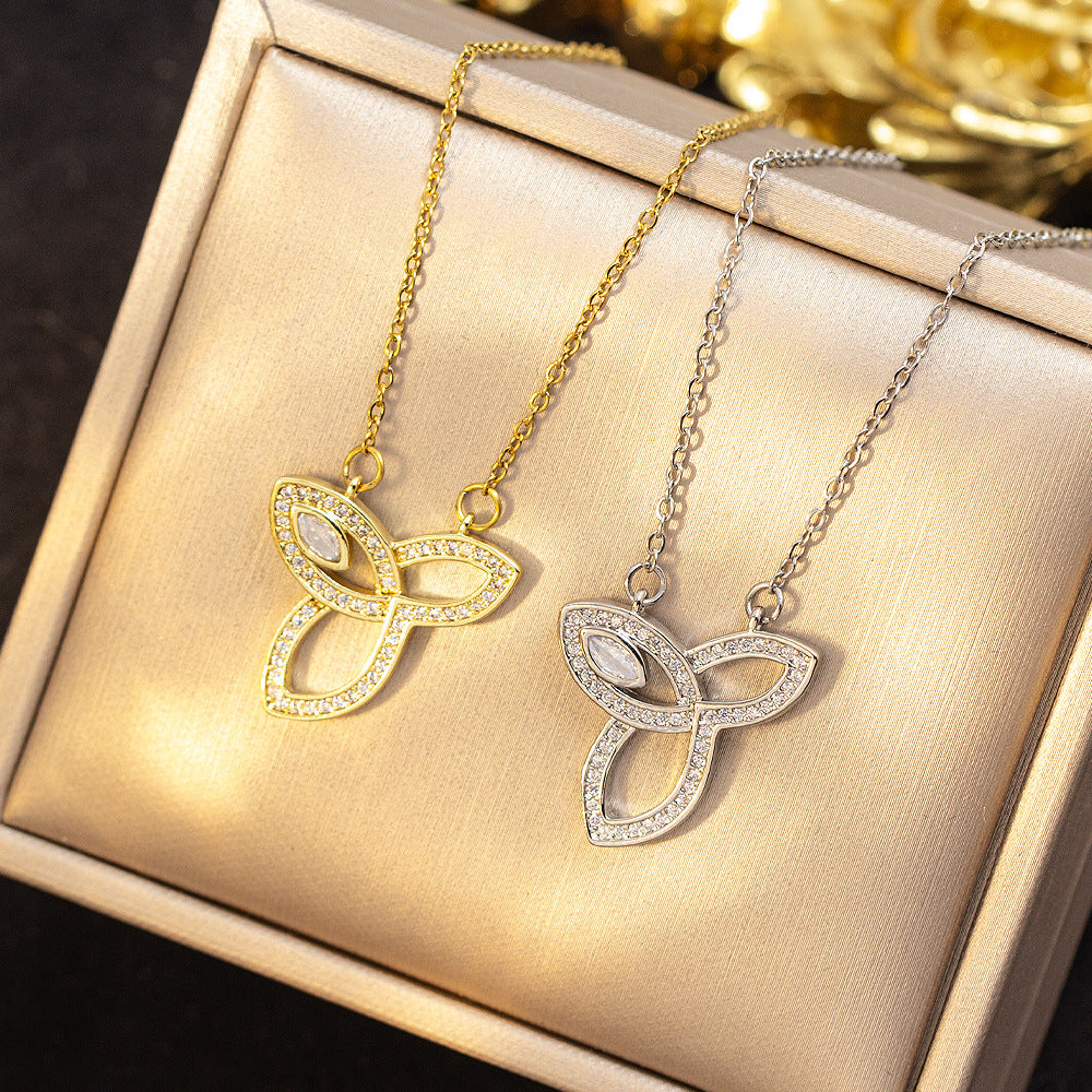 【titanium steel】premium lightweight luxury full diamond necklace - women's fashionable, versatile, geometric stainless steel sweater chain jewelry