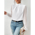 european and american cross-border women's fashion: new autumn/winter half-high neck, wavy pattern chiffon long sleeve top