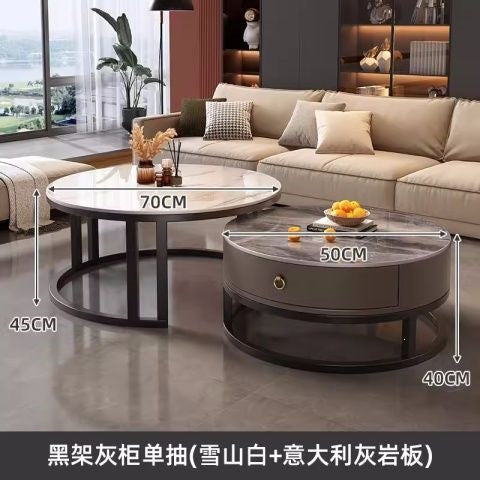Rock slab coffee table accessible luxury modern casual round small apartment tea table living room for home tea table new arrival normcore marble