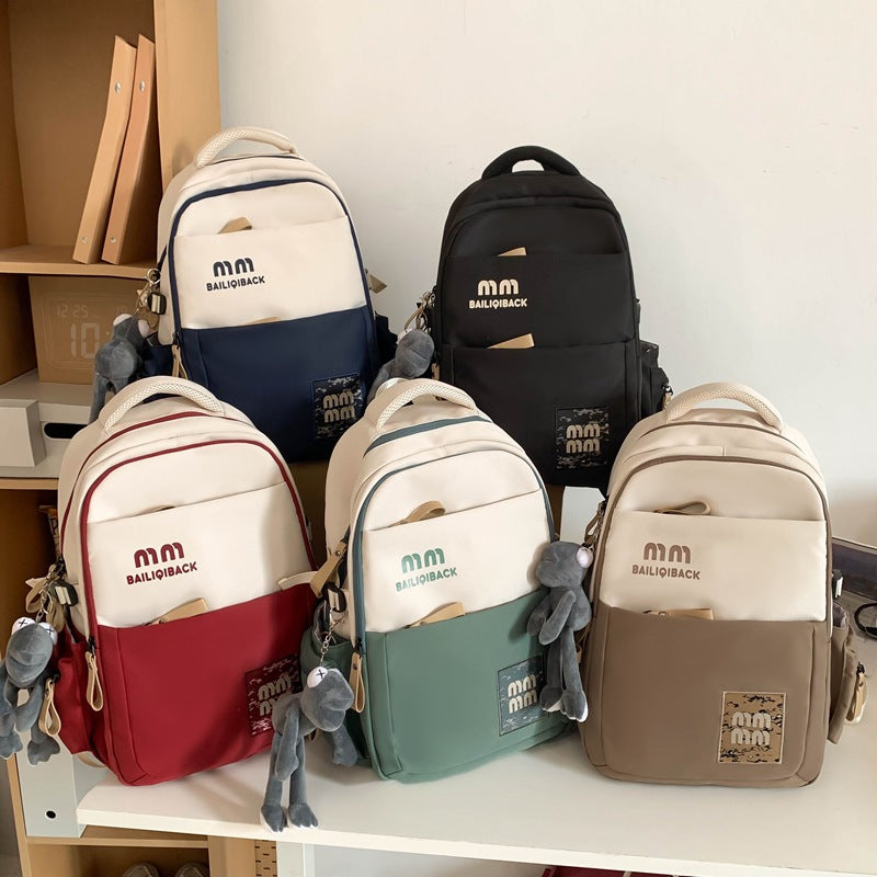 2025 new casual large capacity backpack for middle school, high school, and college students - women's double shoulder bag, men's color block large backpack