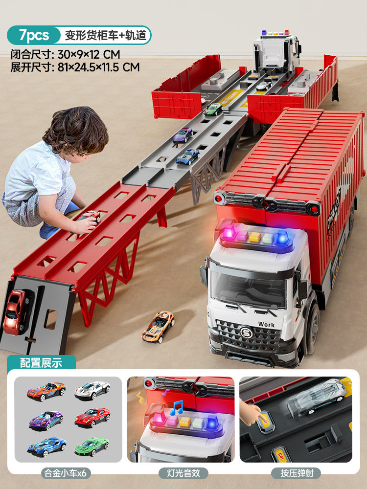 Children's transforming big truck track ejection car 6 storage container engineering vehicle container 8 boy toy 3 years old 5