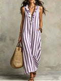 european and american independent station   spring summer new bohemia flying sleeves printing stripes long