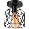 Industrial style black geometric diamond iron ceiling light - retro balcony, hallway, entryway, bubble tea shop, restaurant creative lighting