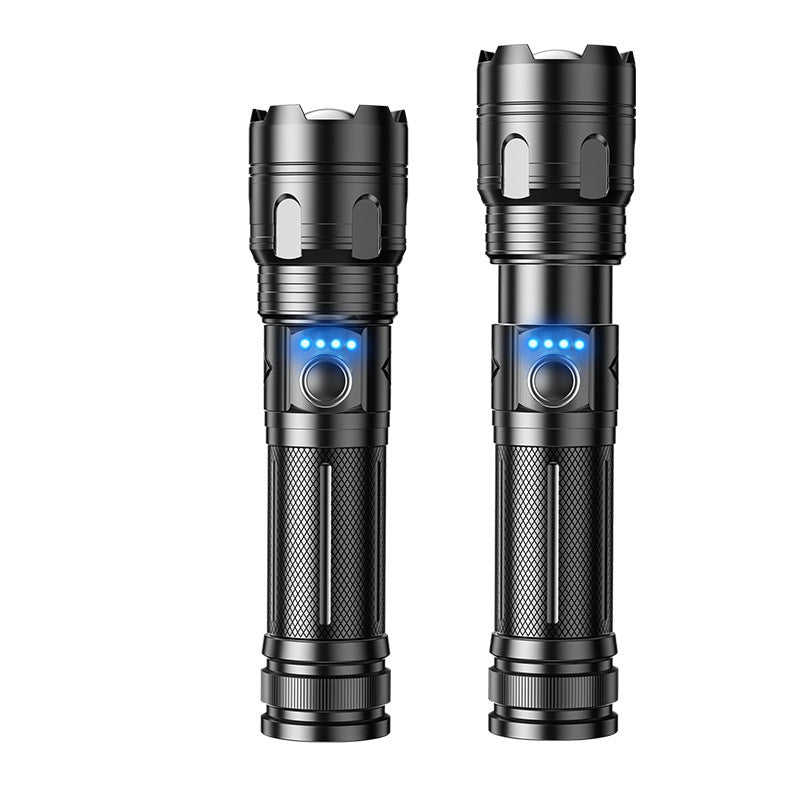 Cross-border aluminum alloy P70 telescopic strong light flashlight power display rechargeable P50 outdoor small portable flashlight