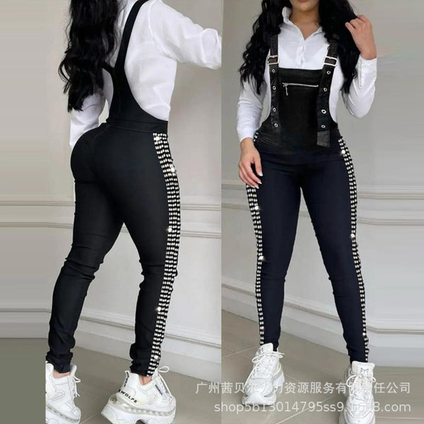 Women's clothing Europe, America, women's clothing new hot diamond strap jumpsuit LZR15403D