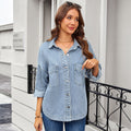 European and american cross-border e-commerce  new arrival washed vintage loose casual early autumn new slit denim shirt for women