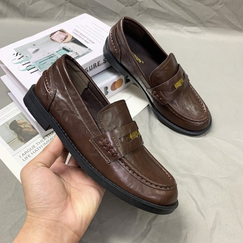 Ready to ship! trendy and versatile new genuine leather penny loafers with suede uppers and flat soles