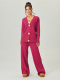 Premium chanel-inspired two-piece set for women: versatile knitted cardigan with metal button detail and casual pants - perfect for autumn and winter