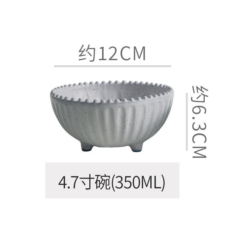 Vintage-style rustic ceramic bowls, plates, and dishes - creative beaded edge steak plates and dessert bowls for restaurants and hotels - premium presentation