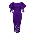 D247 cross-border new one-shoulder off-the-shoulder bodycon lace patchwork lantern sleeve european and american style formal dress - export dress
