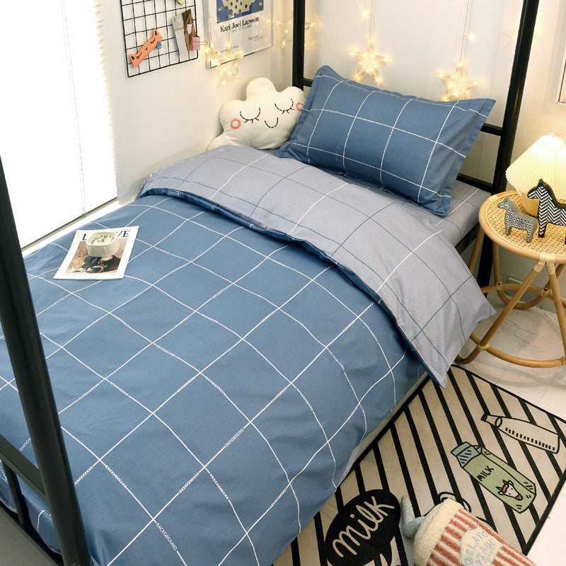 Student dormitory quilt cover three-piece bed sheet pure cotton single bed children's bed quilt cover simple four-season universal 3