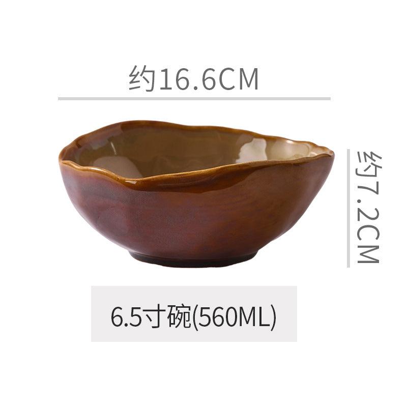 Restaurant stylish ceramic rice bowl, noodle bowl, soup bowl, retrofor home vegetable bowl, large bowl, salad plate, creative kiln-turned tableware