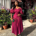 European and american cross-border women's fashion  summer new arrival: elegant puff sleeve camisole bodycon pleated asymmetrical dress
