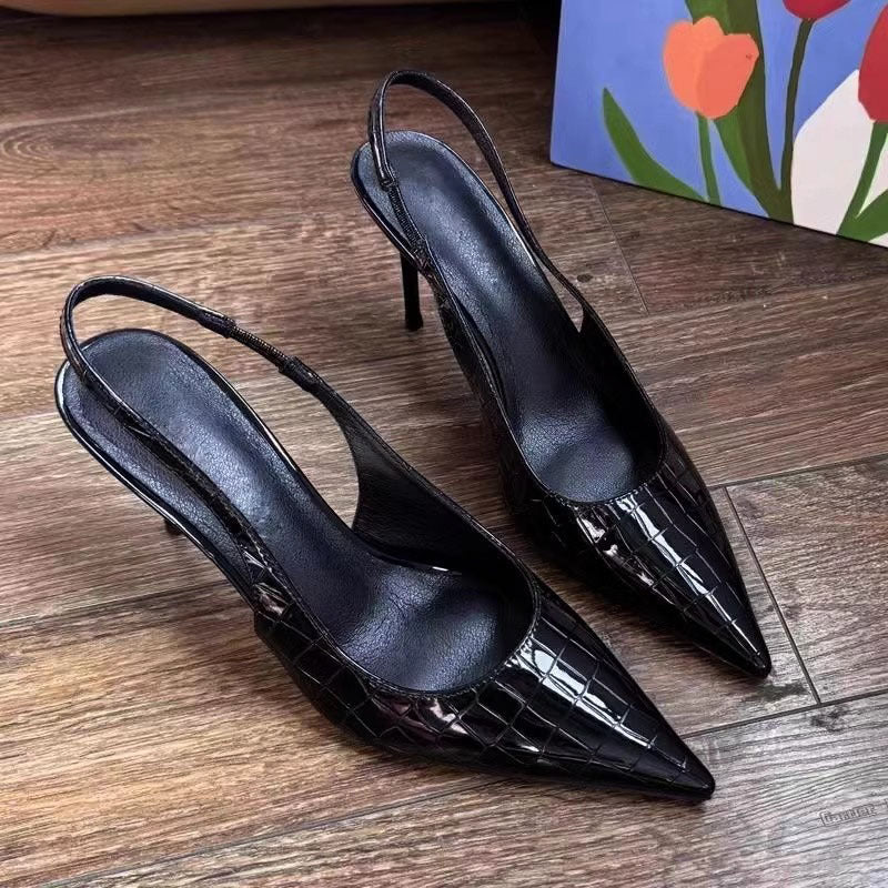High heels 2024 spring new arrival stiletto toe sandals one-word buckle patent leather royal sister elegant pointed toe flatsflats