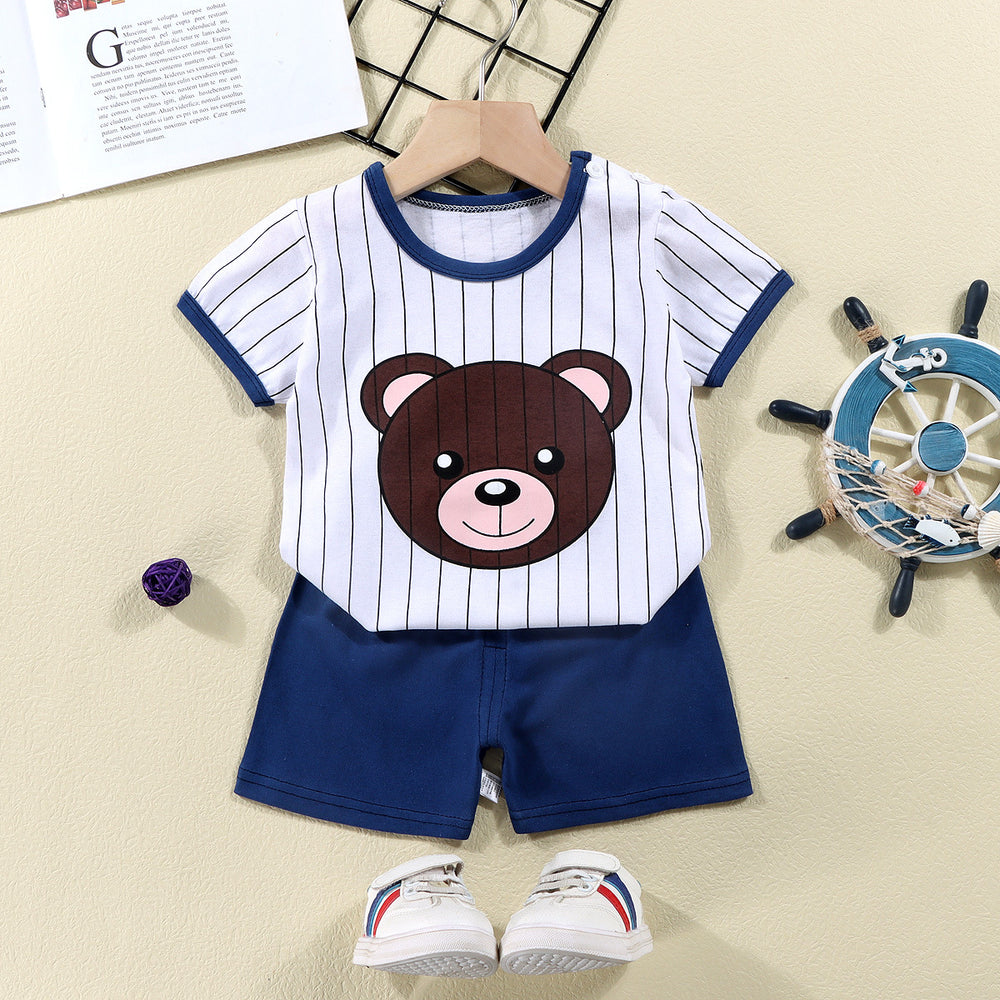summer new arrival: 100% cotton kids' short-sleeve t-shirt and shorts set - korean style infant and toddler two-piece outfit